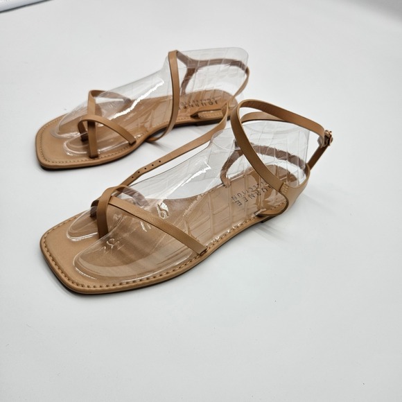 Journee Collection Charra Tan Square Toe Ankle Strap Flat Sandals Women Size 9 - Picture 2 of 6